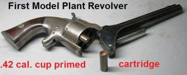 .42 cal. cup-primed cartridge in the cylinder of 1st Model Plant Revolver.JPG